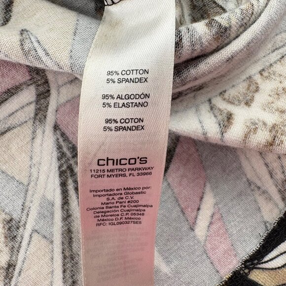 Chicos Animal & Abstract Print Top Size 2 Medium 3/4 Sleeves Red Gold - Picture 3 of 6